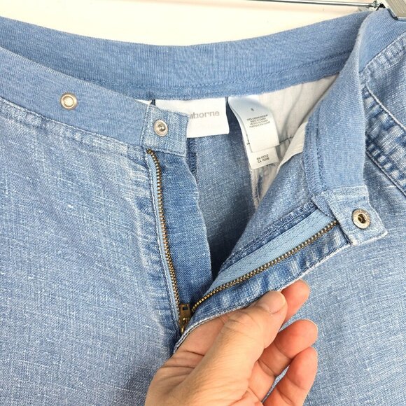 Vintage Womens' Livvy Chambray 100% Linen Wide Leg Crop Lagenlook Pants - Picture 8 of 9